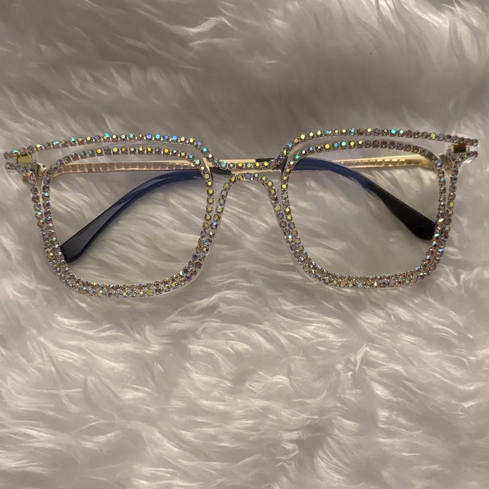 Crystal Embellished Square Glasses